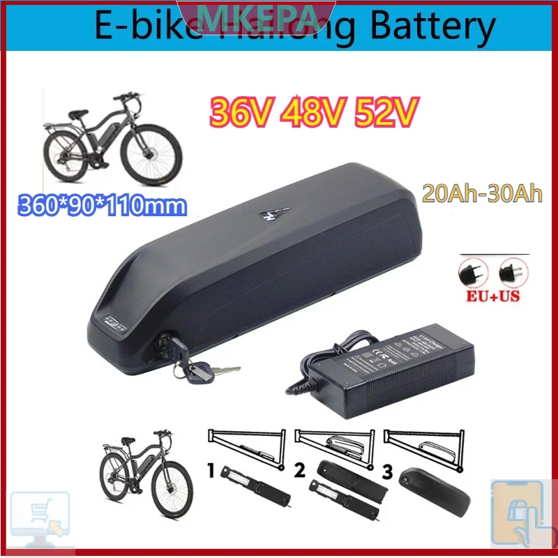 🔋 36-48-52v para motor elétric - Ebike Battery 48V 20Ah Hailong avaliação e preço