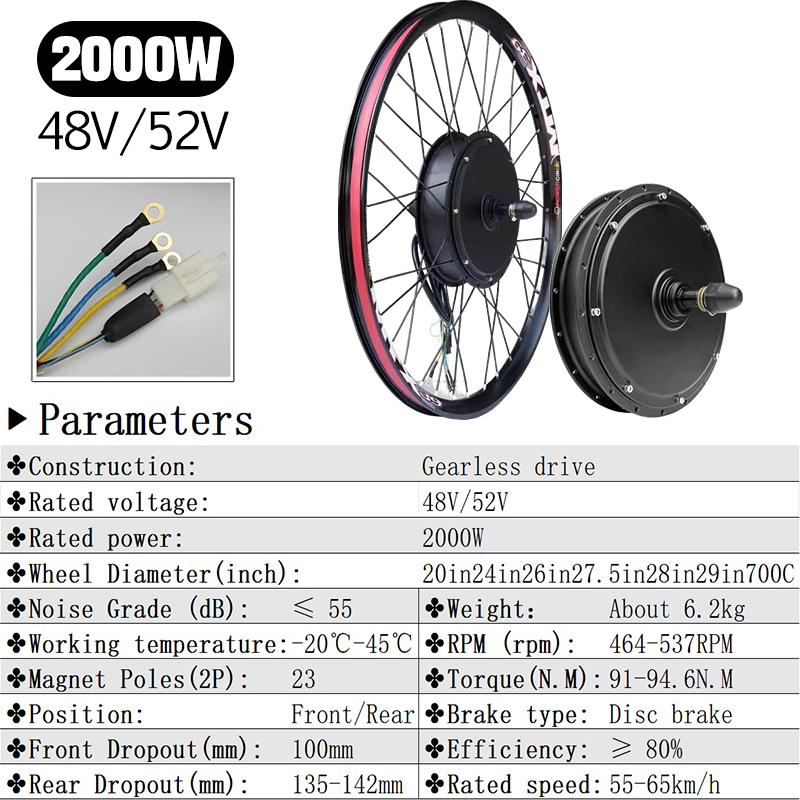 Motor de Roda MTX 48V/52V 2000 - 72V 5000W Hub Motor Kit avaliação e preço