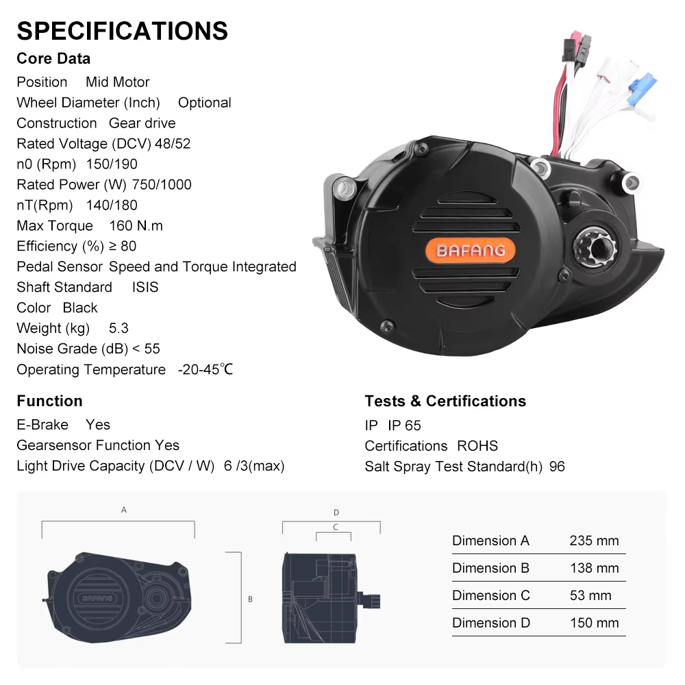Bafang M620 G510 48V 52V 1000W - Mid Drive Motor Kit 52V 1000W avaliação e preço